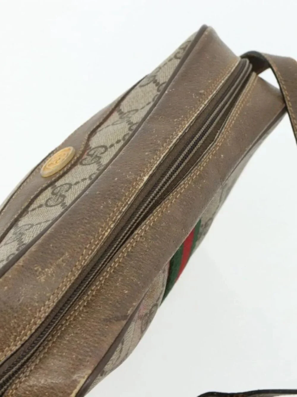 Share GUCCI GG Supreme Web Sherry Line Bag PVC Beige Gold 904 02 004 Auth